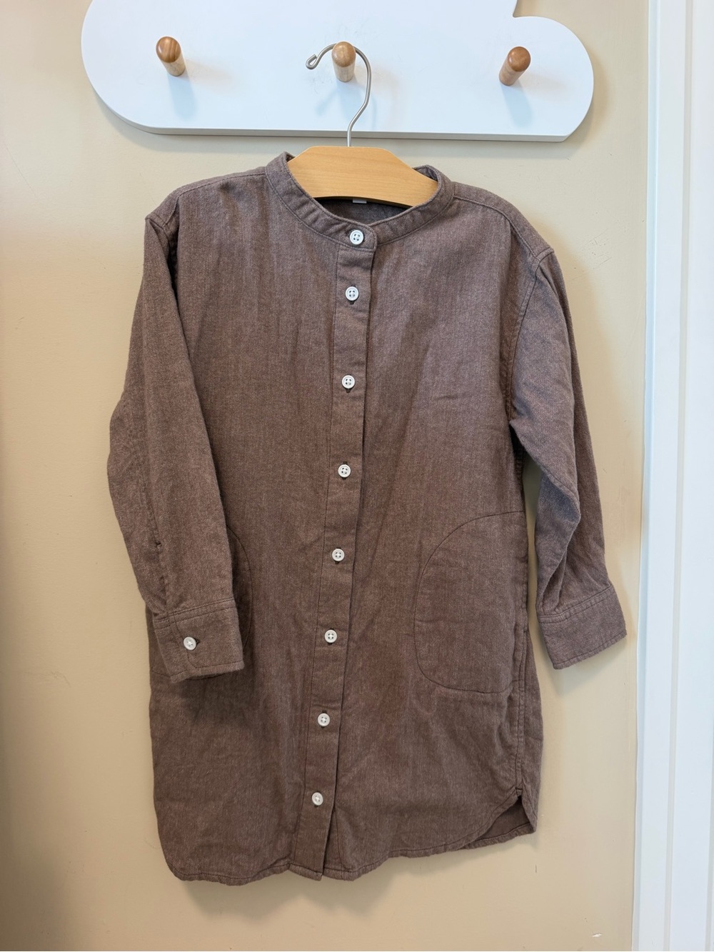 Kids Long-Sleeve Button-Front Shirt Dress in Brown